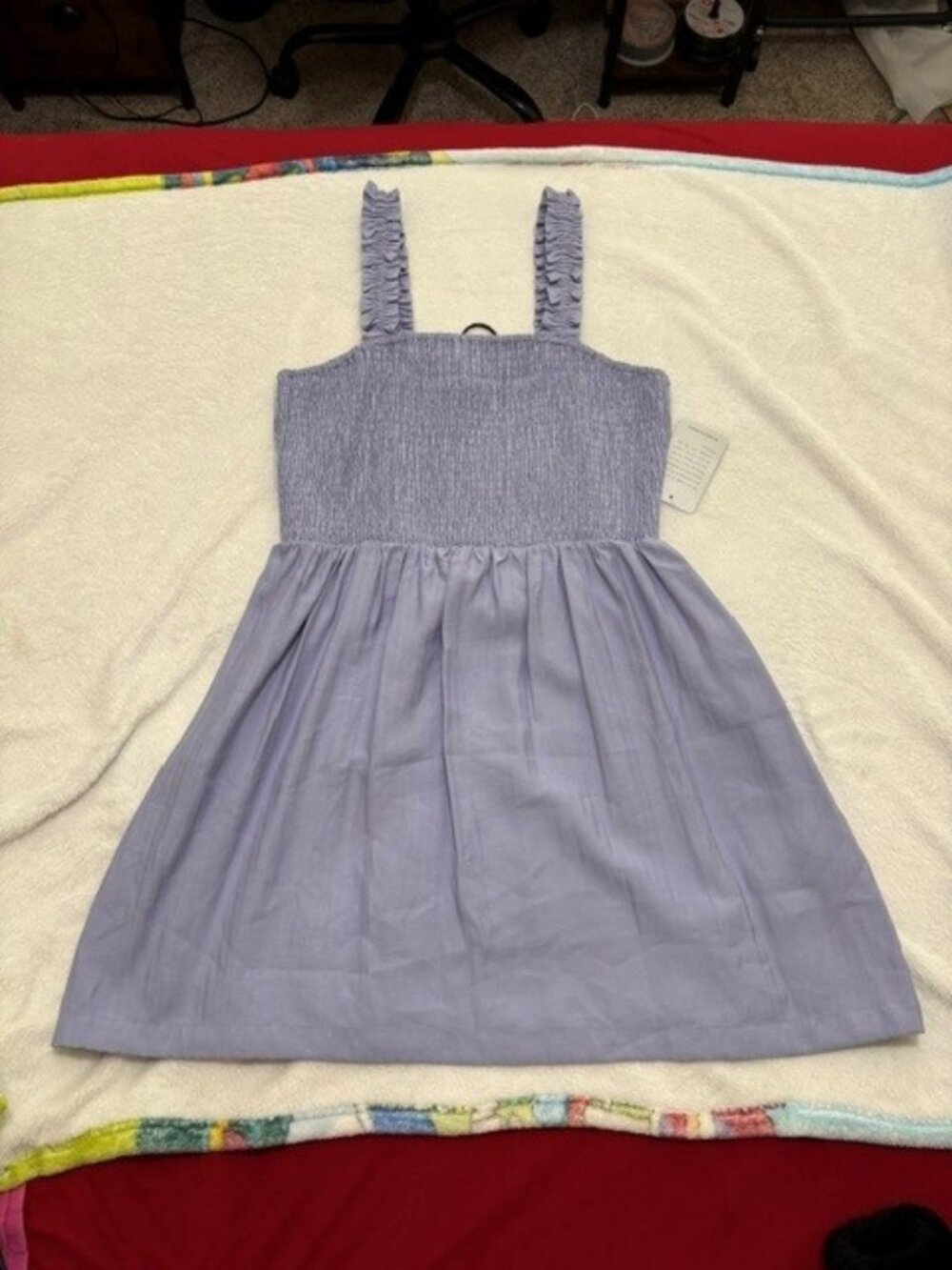 NSR Women's Julia Sleeveless Square Neck Smocked Ruffle Mini Dress in Lavender